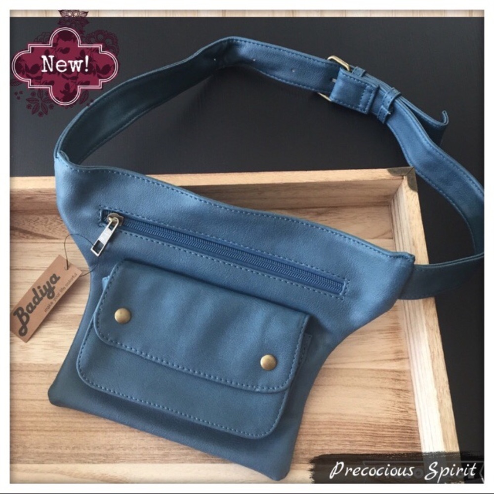 Blue Pu Leather fanny pack bag waist purse belt
